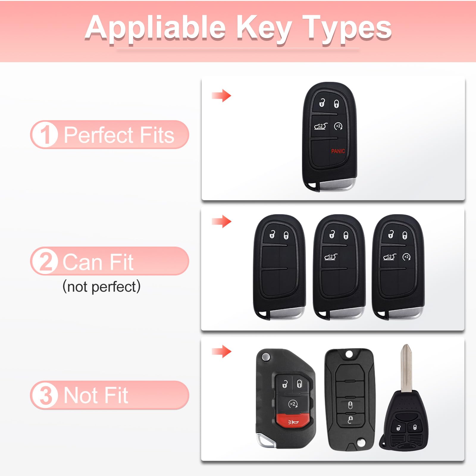 Pangpai Jeep Key Fob Cover Set - 3 Pcs Bling TPU Accessories for Grand Cherokee, Renegade, Wrangler, Patriot, Grand Commander - Pink