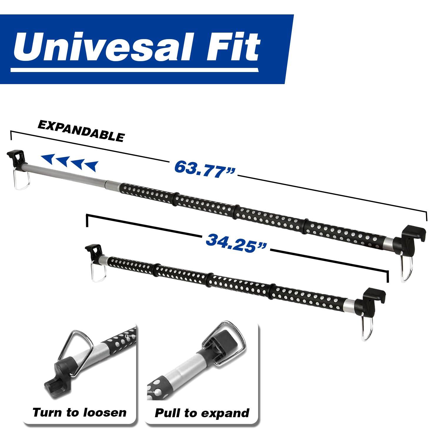 Zento Deals 2 Pack Of Heavy Duty Expandable Clothes Bars Car Hangers Rod- Convenient Classic Black Combines With Strong Metal An