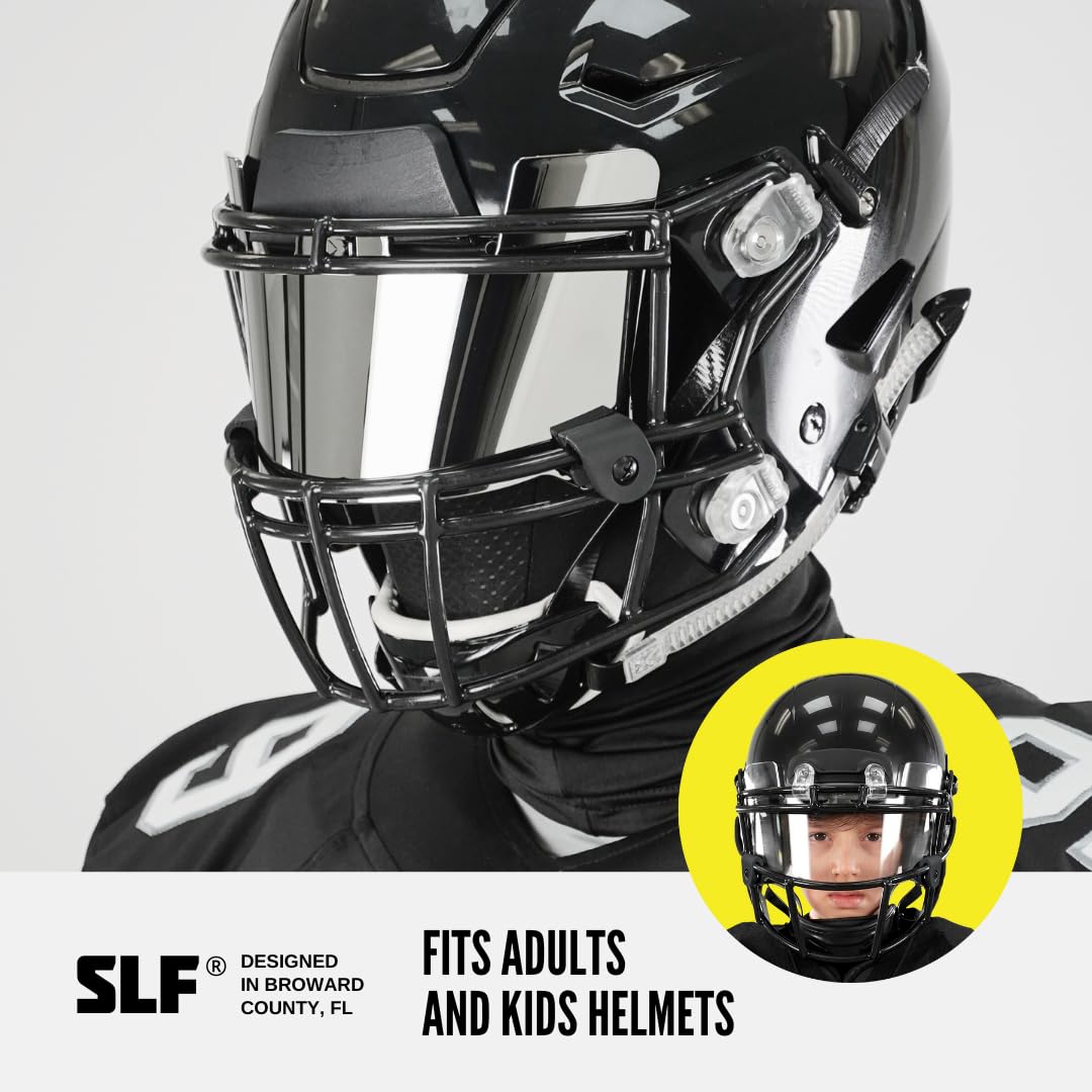 SLEEFS Football Visor - Silver Moonstone Tinted Polycarbonate Shield for Youth & Adult Helmets - Quick Clips Included
