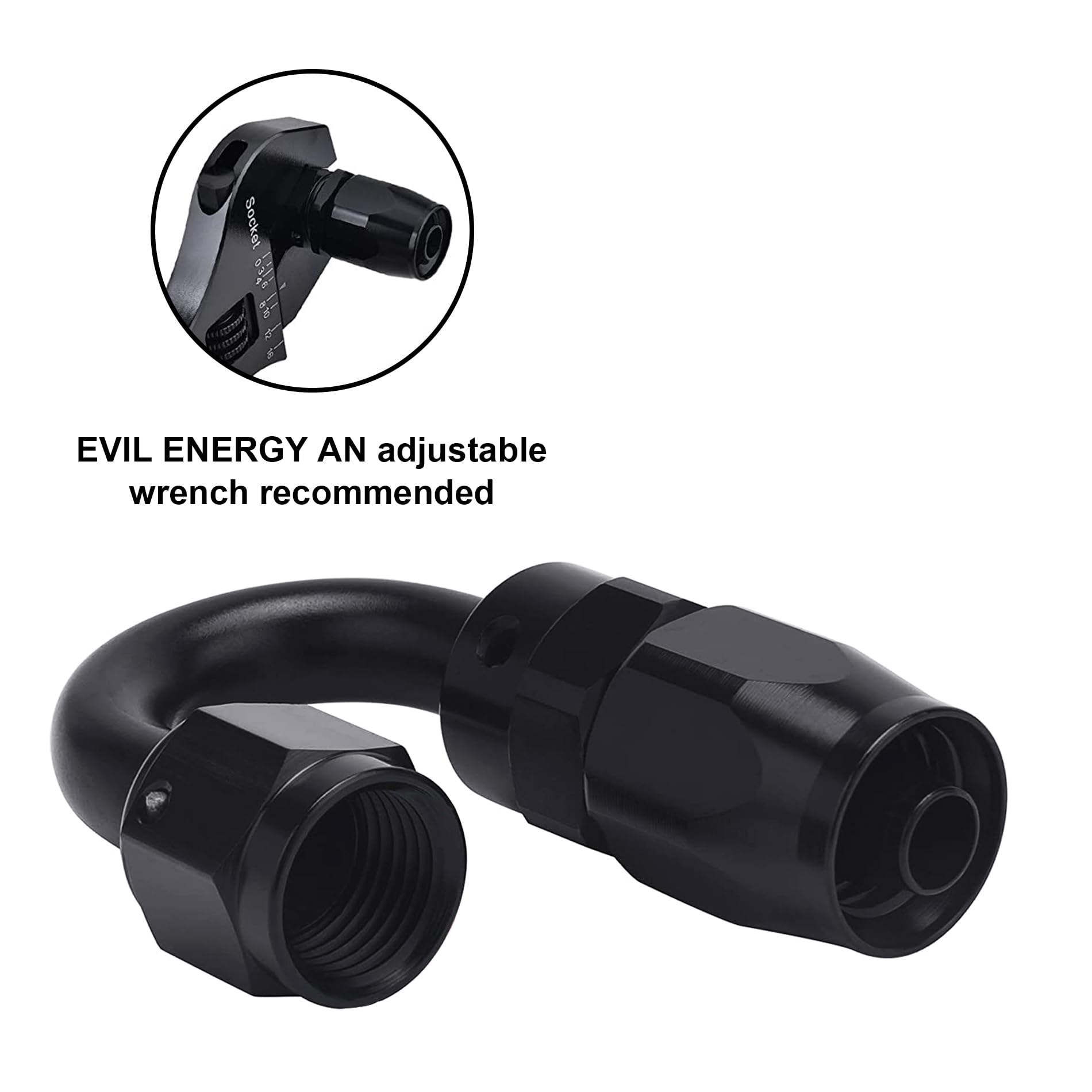 Evil Energy 4An Hose End Fitting 180 Degree Swivel For Cpe Braided Hose Black