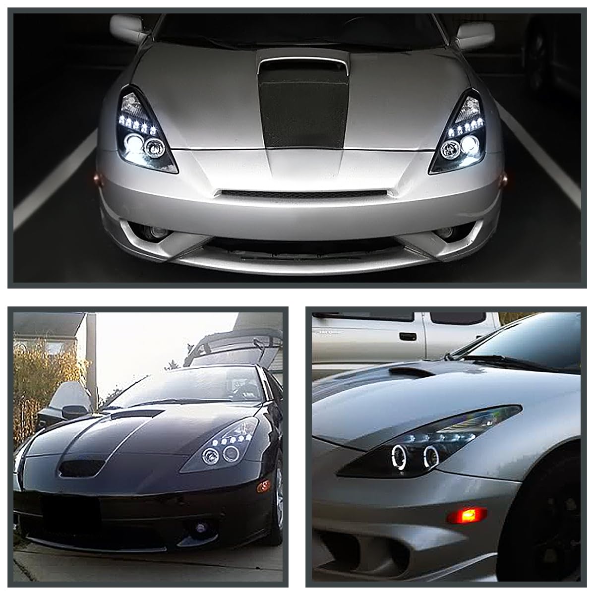 SPEC-D Tuning LED Projector Headlights for 2000-2005 Toyota Celica, Black Housing, Clear Lens, Model LHP-CEL00JM-TM, Left + Right Pair