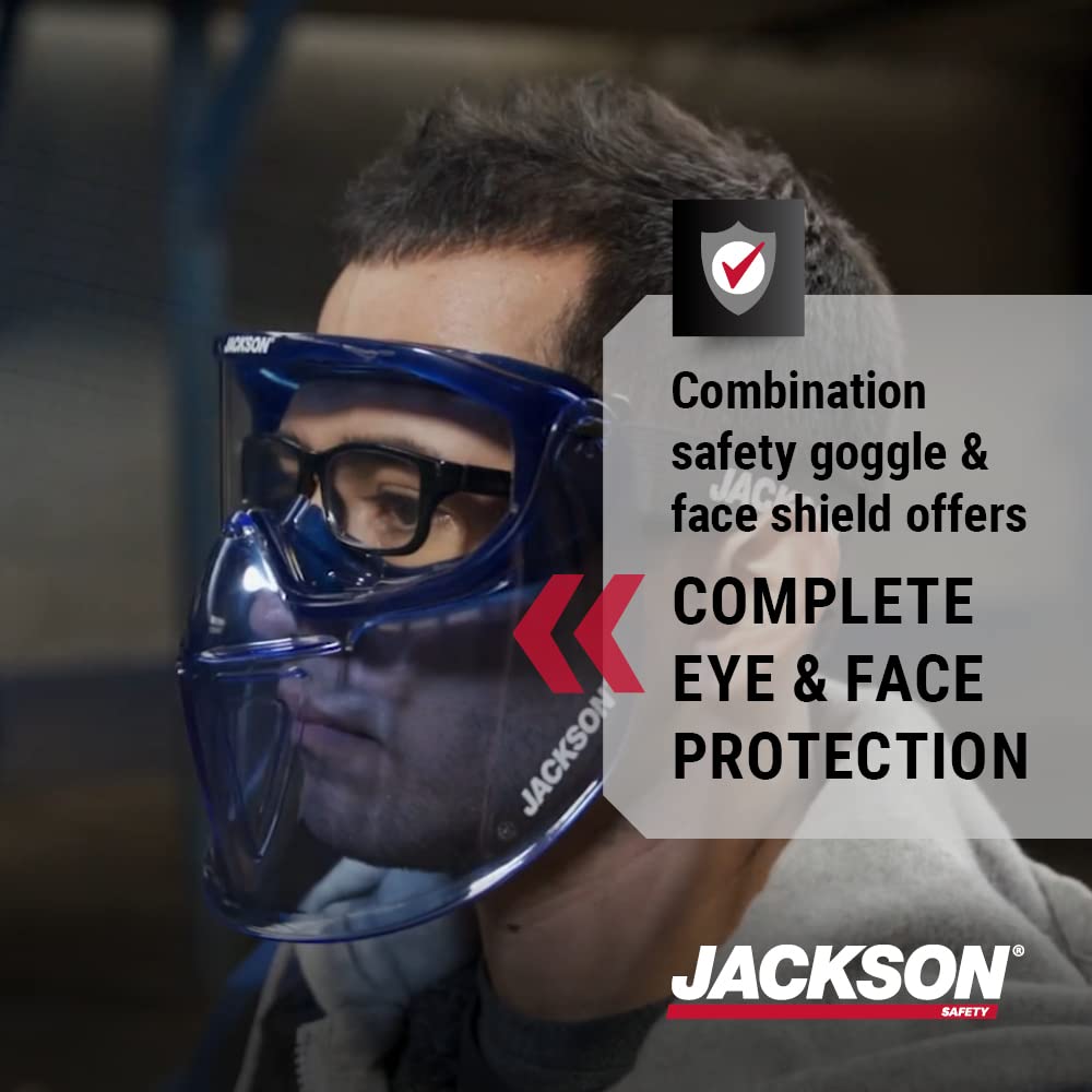 JACKSON SAFETY GPL500 Premium Goggle with Detachable Face Shield, Anti-Fog, Clear Lens, Blue, One Size, Model 21000