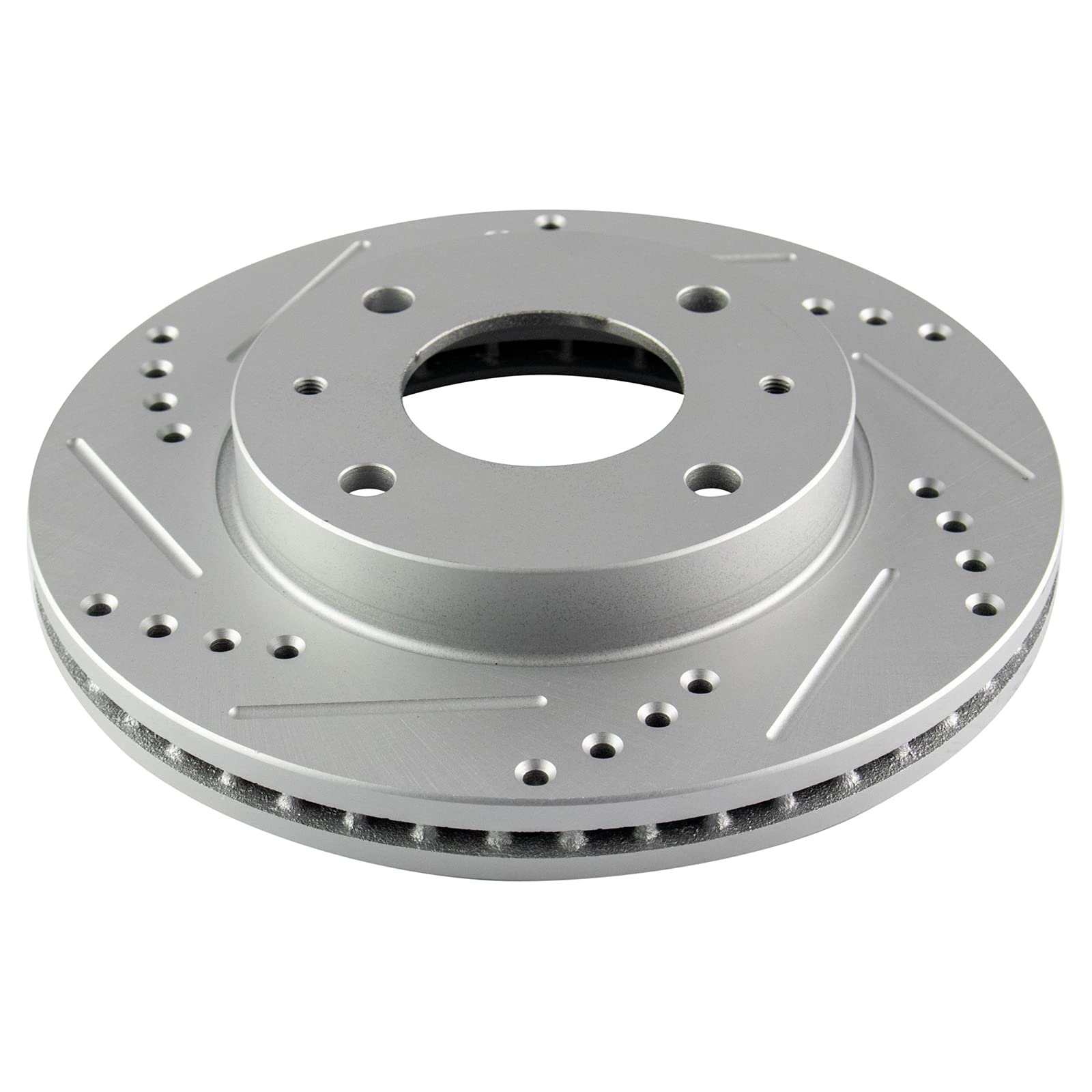 Trq Performance Brake Rotor Drilled Slotted Front Coated Pair Compatible With Hyundai
