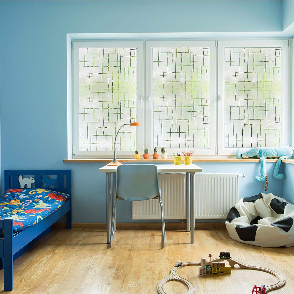 Finnez Frosted Window Film - Non-Adhesive Privacy Film, UV Protection, Cross Pattern, 17.5'' x 78.7''