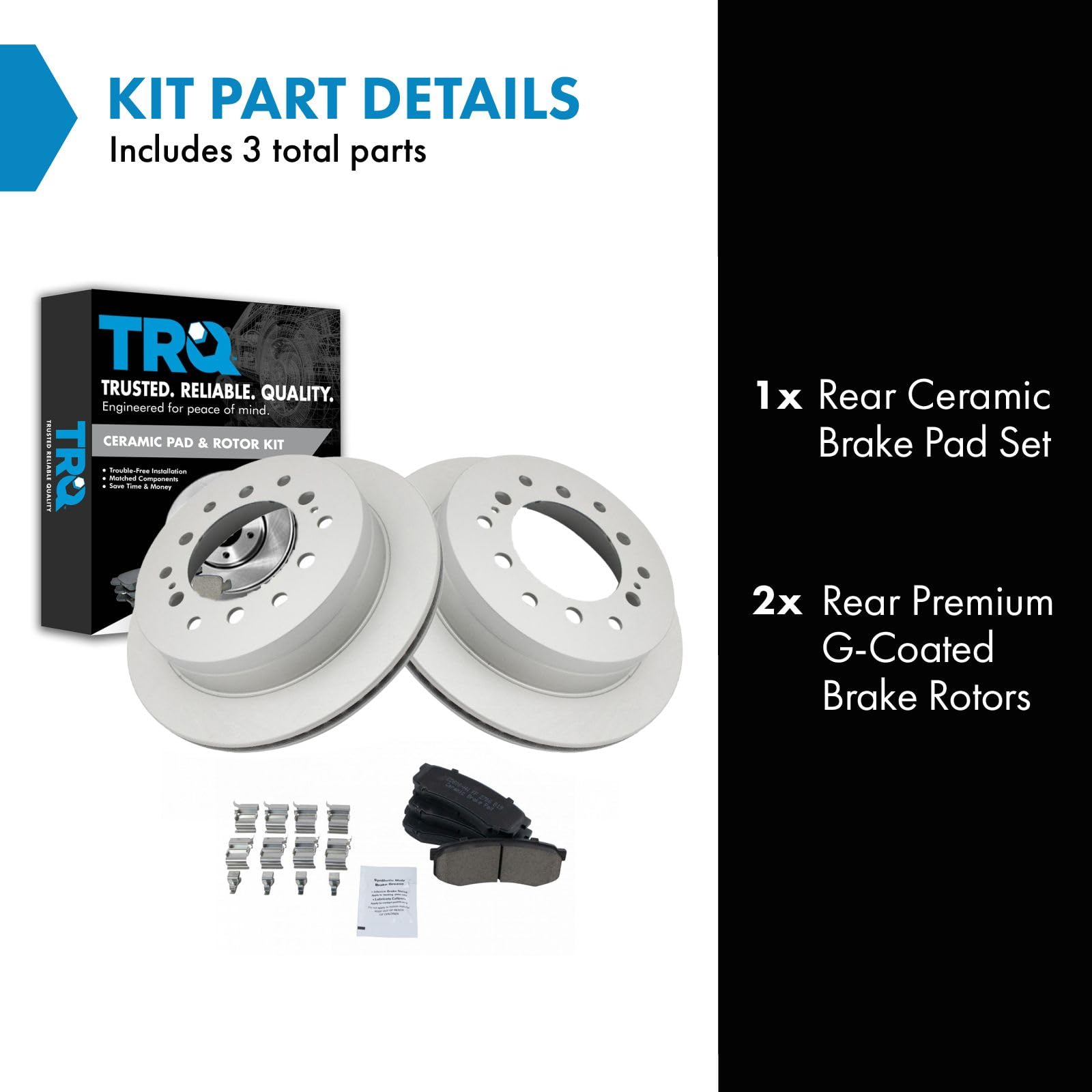 Trq Rear Brake Pad & Rotor Kit Brake Pads Brake Rotor Ceramic Vented Premium G-Coated Compatible With 2003-2009 Lexus Gx470 Toyo