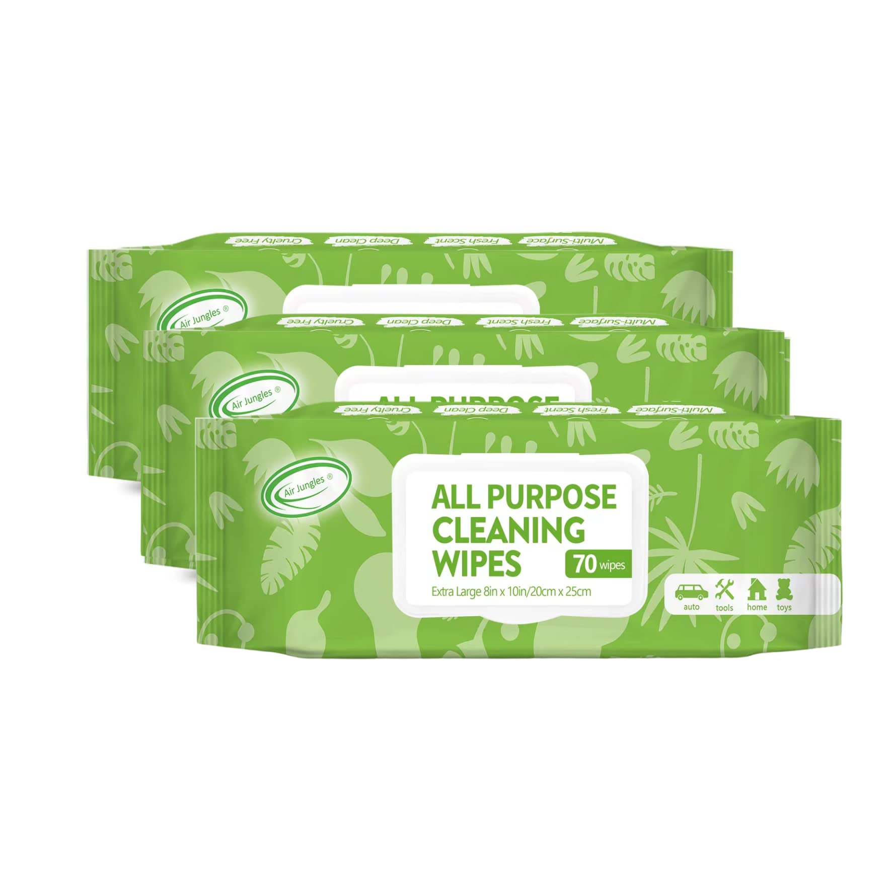 Air Jungles All Purpose Car And Home Cleaning Wipes 70 Count (Pack Of 3), Extra Large 8'' X 10'' Size Cleaner Wipes For Car Inte