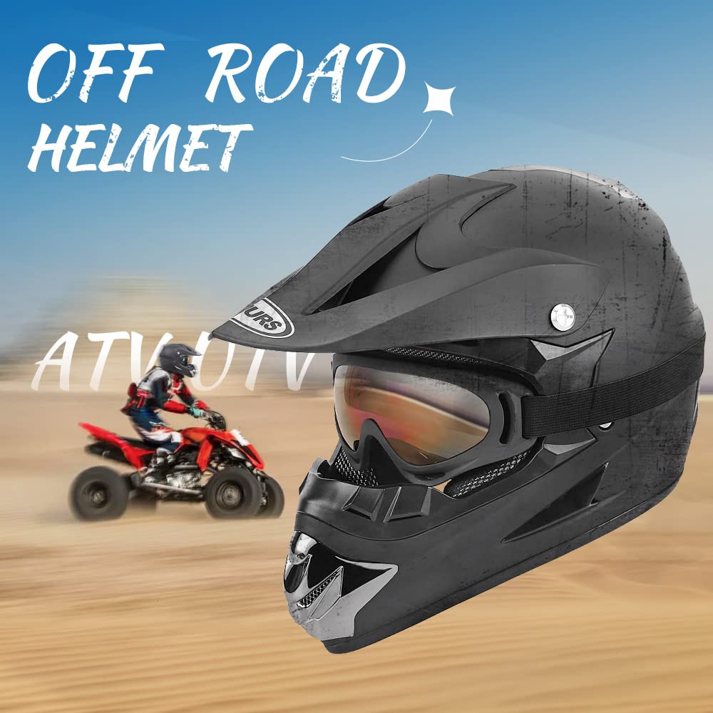 Oumurs Adult Dirt Bike Helmet with Goggles, Gloves & Mask - XL, New Black, ABS, DOT Certified for Off-Road, ATV, Motocross, BMX