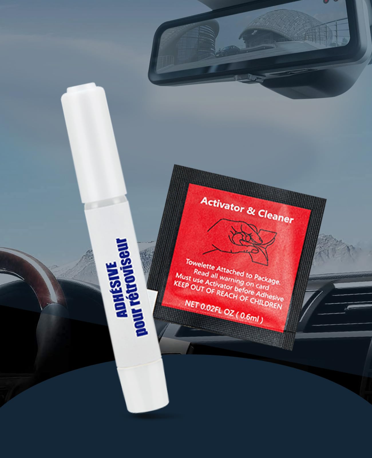 Visbella Rearview Mirror Adhesive Repair Kit - Clear Epoxy Resin Glue for Windshield & Glass - Excellent Bonding