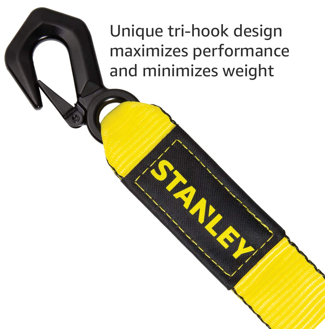 Stanley S1051 Black/Yellow 2'' X 20' Heavy-Duty Tow Strap With Tri-Hook - 3,000 Lb Working Load / 9,000 Lb Break Strength