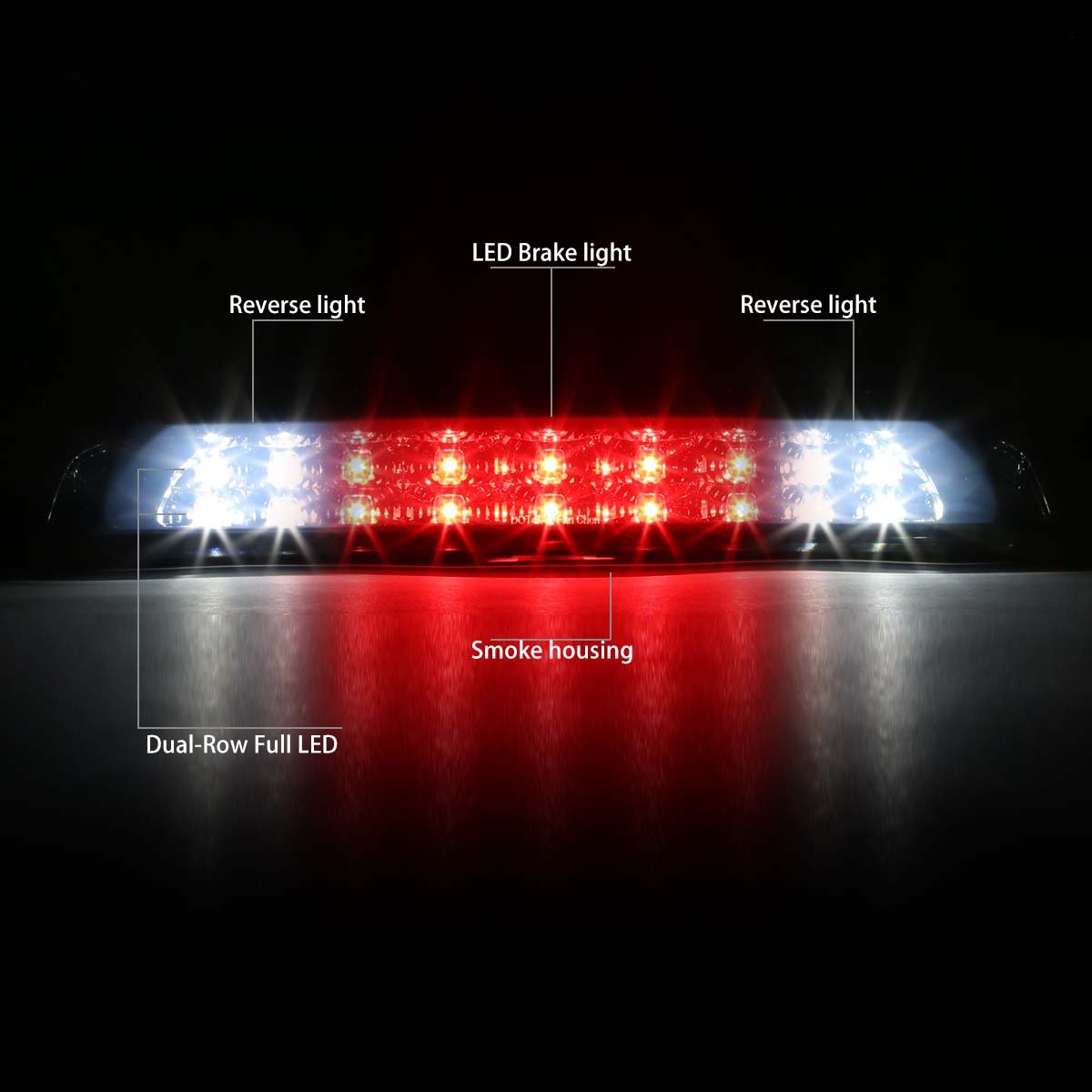 Dna Motoring 3Bl-Ttu07-Led-Sm Smoked Lens Led Third Tail Brake Light [Compatible With 07-18 Tundra]