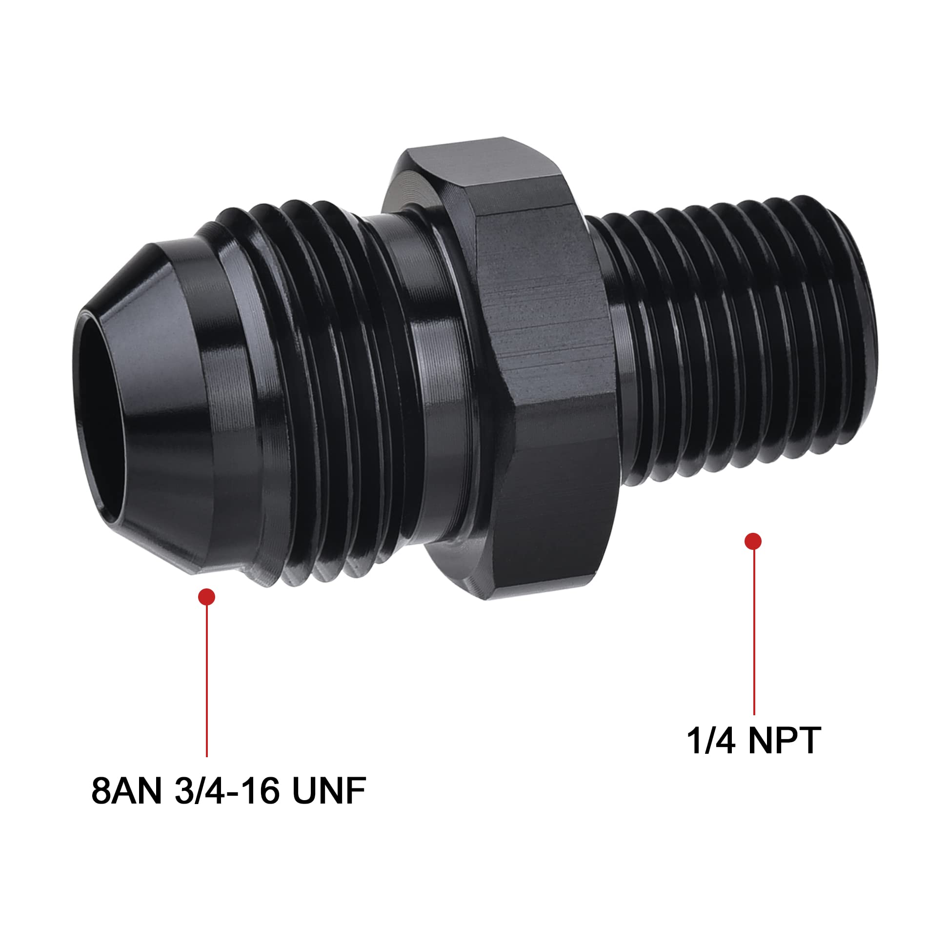 EVIL ENERGY 8AN Male Flare to 1/4'' NPT Pipe Fitting Adapter Aluminum Straight Black 4PCS