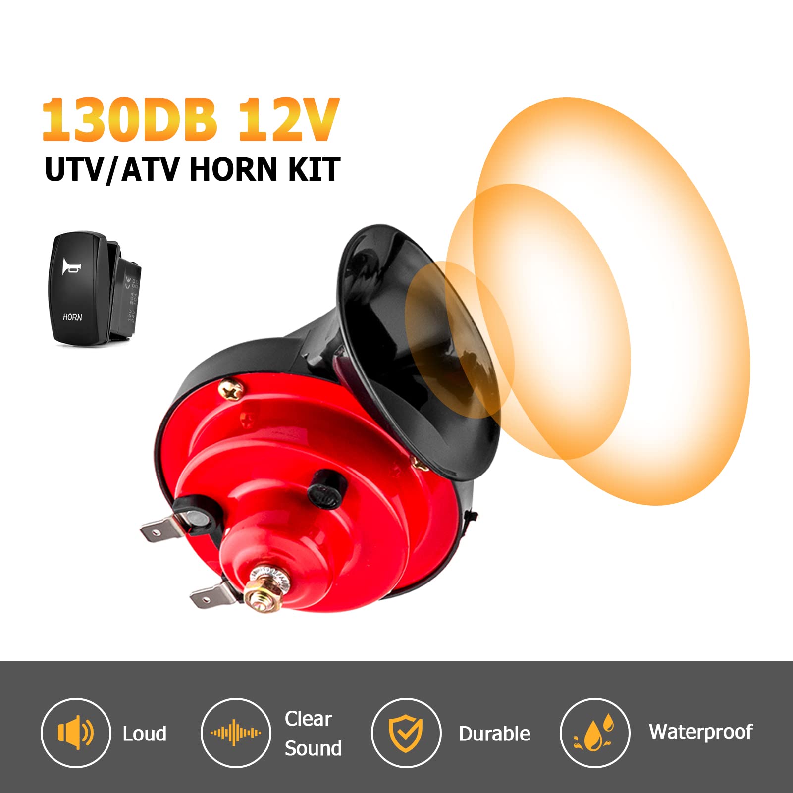 WeiSen 2 Pack UTV/ATV 12V Horn Kit with Rocker Switch Waterproof Compatible with Polaris RZR, Ranger, Can Am Maverick X3, Honda