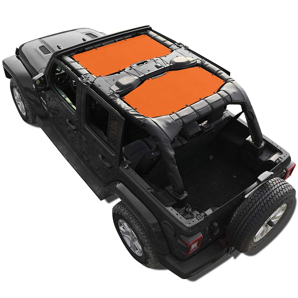 Shadeidea Sun Shade Top For Jeep Wrangler Jl Unlimited (2018-2023) 4 Door Front And Rear 2 Piece-Orange Mesh Screen Sunshade Jlu