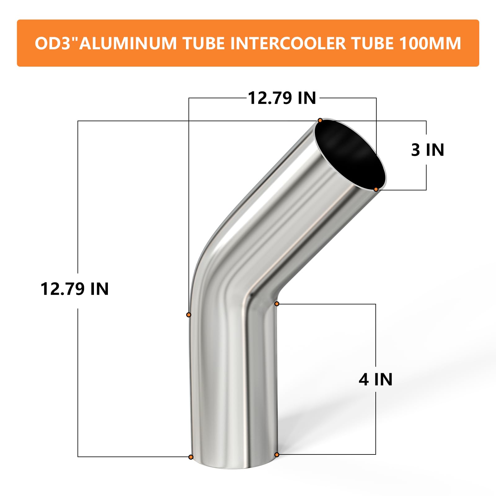 Gasher 2Pcs Intercooler Pipe Aluminum 45 Degree Elbow Alloy Tube 3''Od, Leg Length 4'' (100Mm), For Intake And Cooling Systems