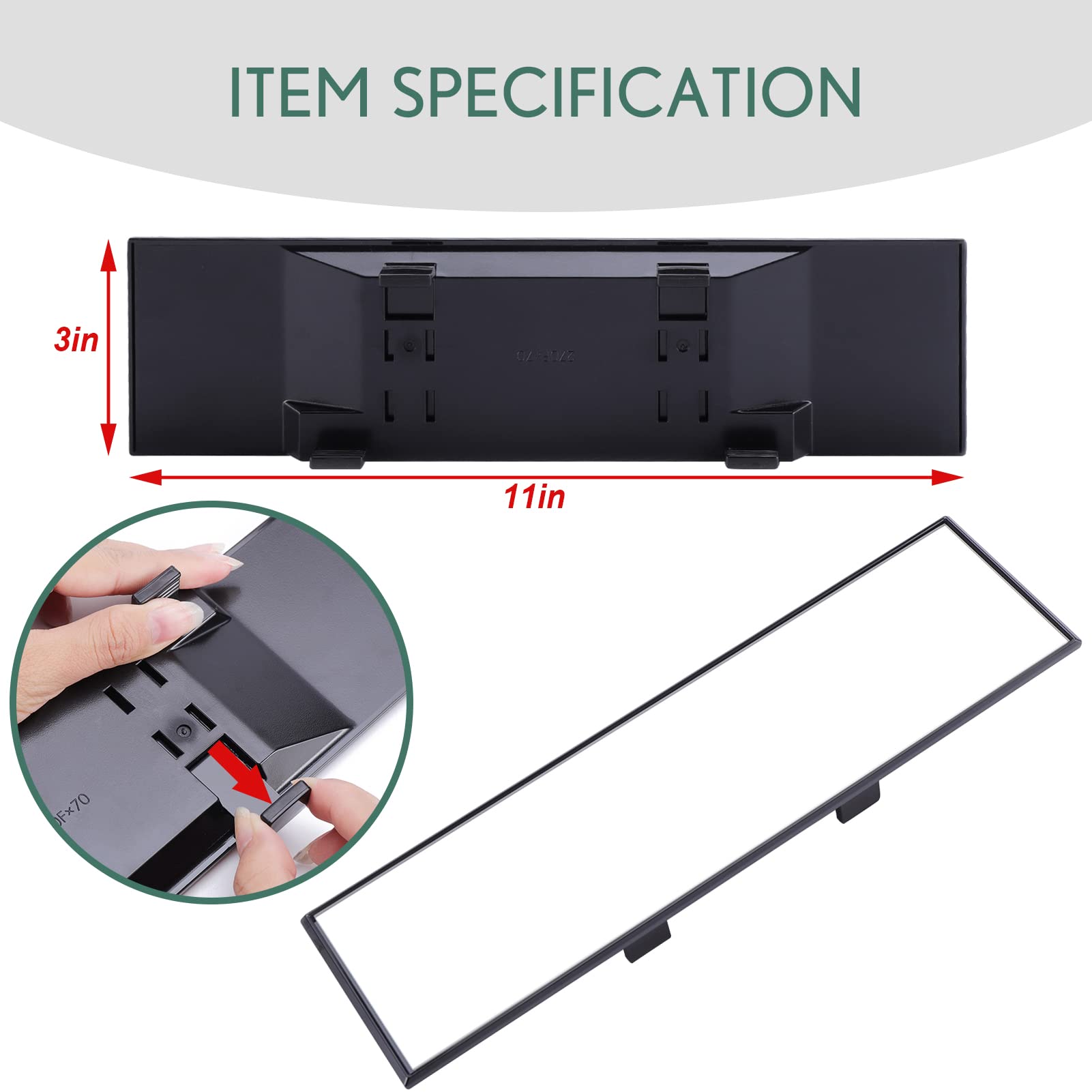 TRANSWARPS Rear View Mirror, Universal Interior Clip-on Wide Angle Mirror,Flat HD Rearview Mirror, Anti Glare, Clear Tint, Acces