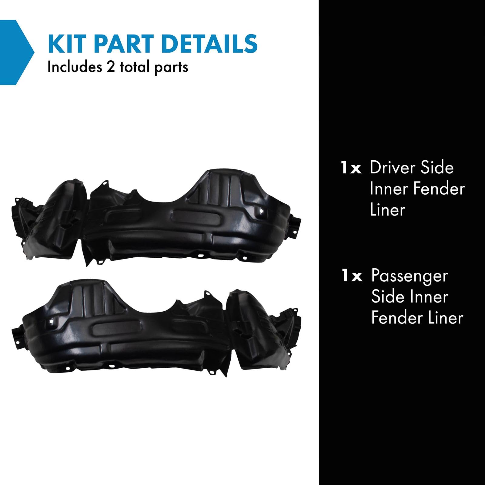 Trq Inner Fender Liner Set Compatible With 2000-2005 Toyota Echo To1248115 To1249115