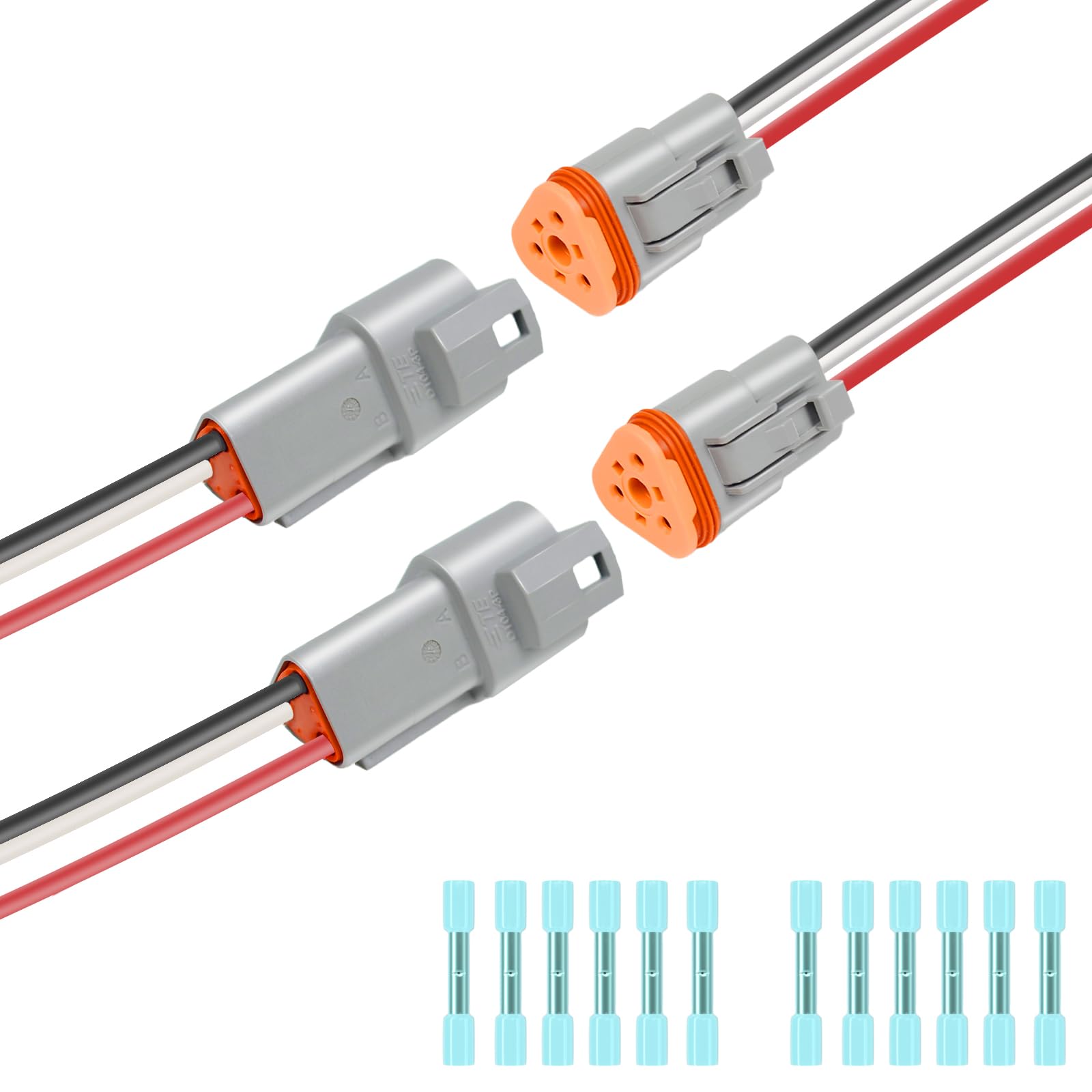2 Kit Deutsch DT 3 pin Grey Male Female Wiring Harness Deutsch Pigtail 3 Wire Way Waterproof Automotive Electrical Connector 16 