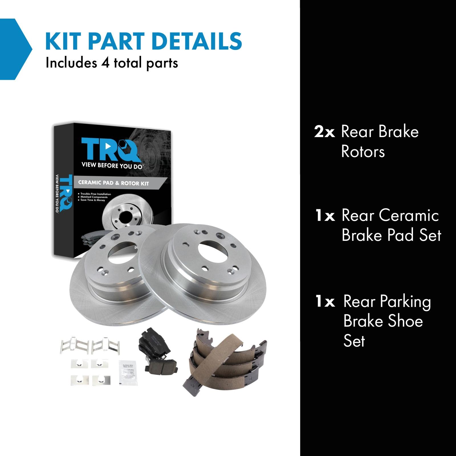 Trq Rear Brake Pad & Rotor Kit Brake Pads Brake Rotor Parking Brake Shoe Set Ceramic Compatible With 1999-2003 Acura Tl