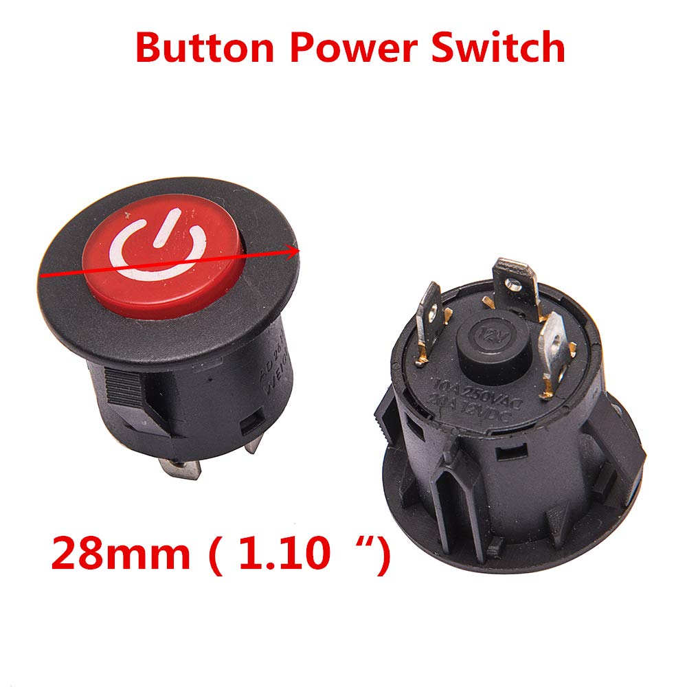 jiaruixin Power Switch Button Replacement for 20A 12VDC Ride-on Vehicles, Black Metal, Model: Power Start Switch 2.8cm