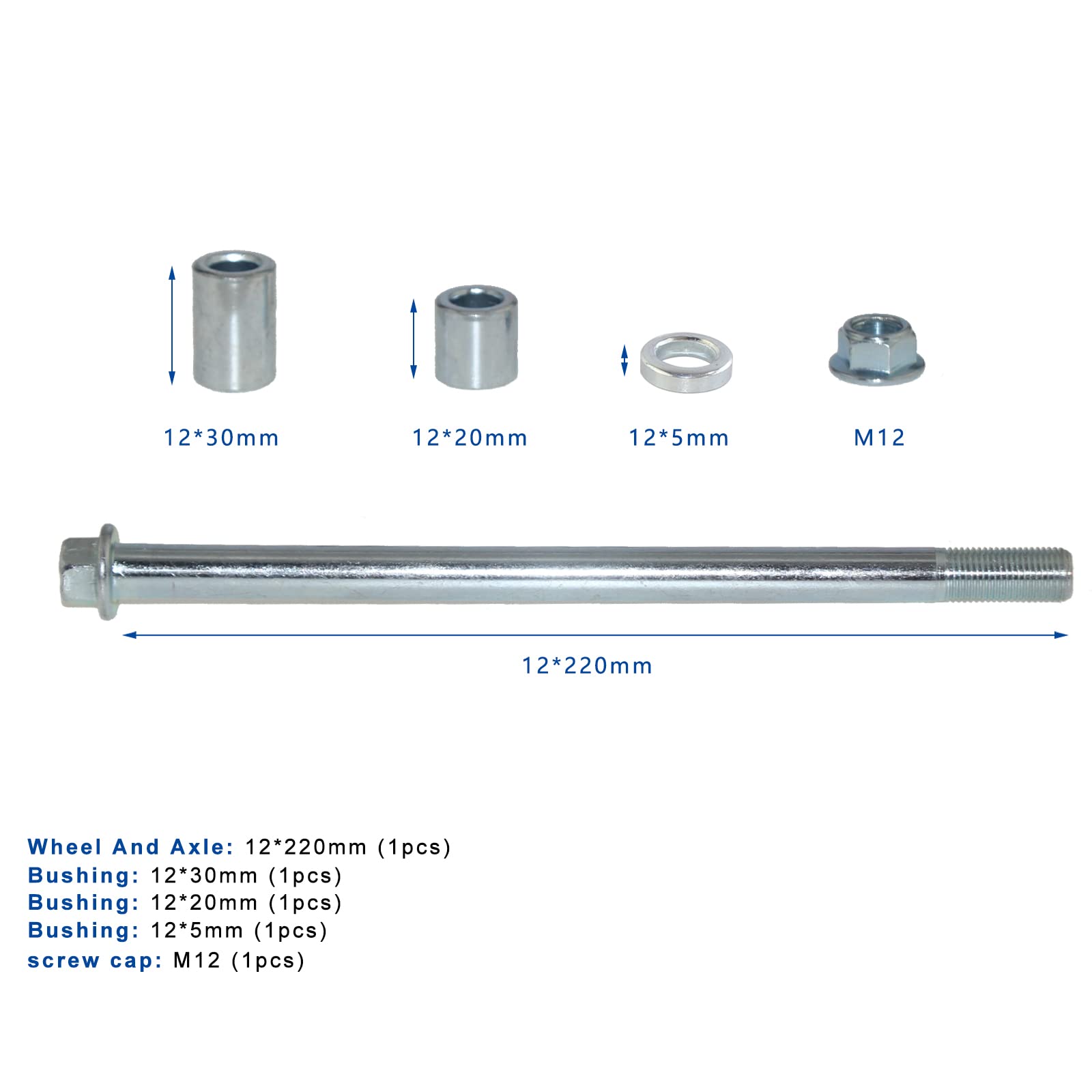 Mokuo 12Mm 220Mm Front Rear Axle With Bushing 5Mm 20Mm 30Mm Fit For Pit Dirt Bike Moped Scooter Quad Atv Mini Bike Parts