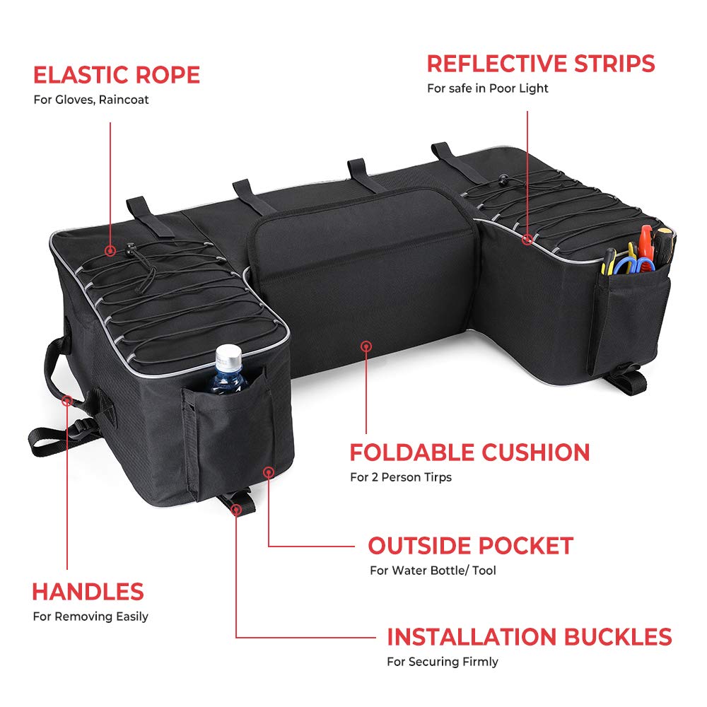 KEMIMOTO ATV Storage Bags, 50L ATV Rear Seat Storage Bag Water-Resistant Four Wheeler Gear Bag Back Seat with Built-In Frame, Re