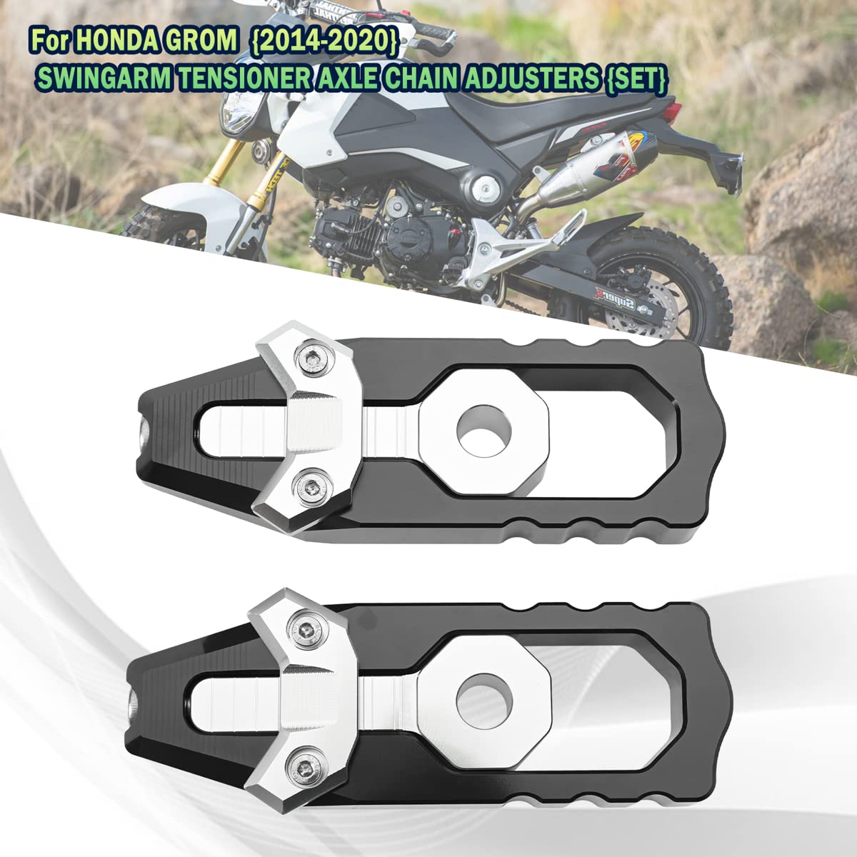 Canitu Black Chain Axle Adjuster Kit, Cnc Billet Aluminum Motorcycle Chain Adjusting Tool Rear Axle Swingarm Spool Chain Adjuste