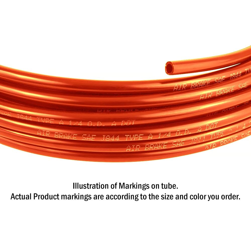 Mytee Products 1/4'' Od X 50' Orange Sae J844 Nylon Air Brake Tubing Dot Approved | Pneumatic Nylon Air Line Hose For Air Brake