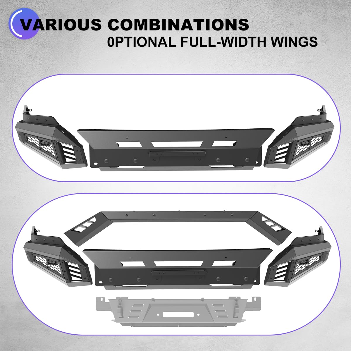 Wolfstorm Front Bumper For 2013-2018 Dodge Ram 1500 Pickup Truck 2019-2023 Ram 1500 Classic(Exculding Warlock) Mid-Width Front Bumper+Side Wing+Bull Bar