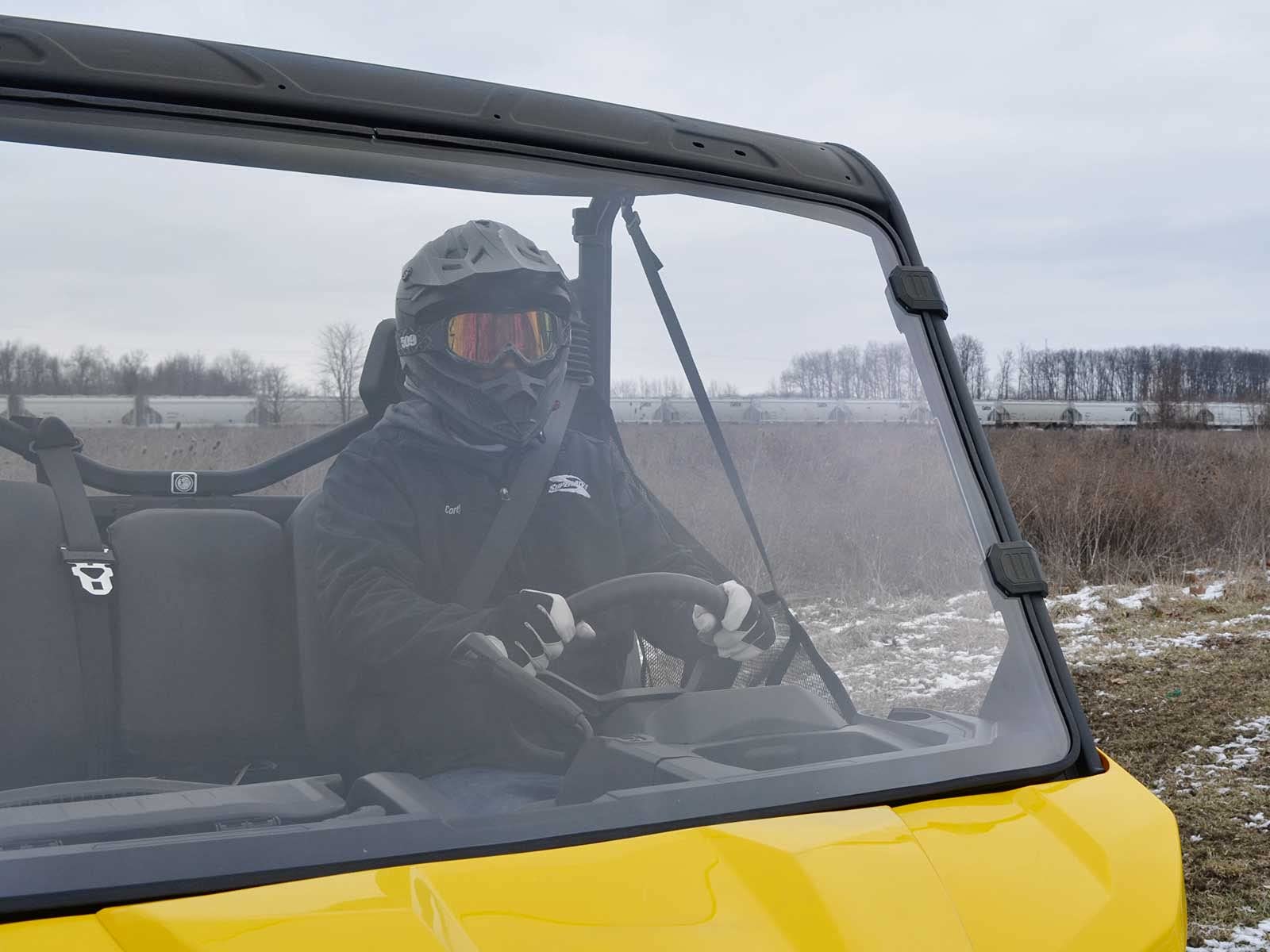 SuperATV Heavy-Duty Full Windshield for Can-Am Defender HD5/HD8/HD10, 1/4" Thick Polycarbonate, Clear, Made in USA
