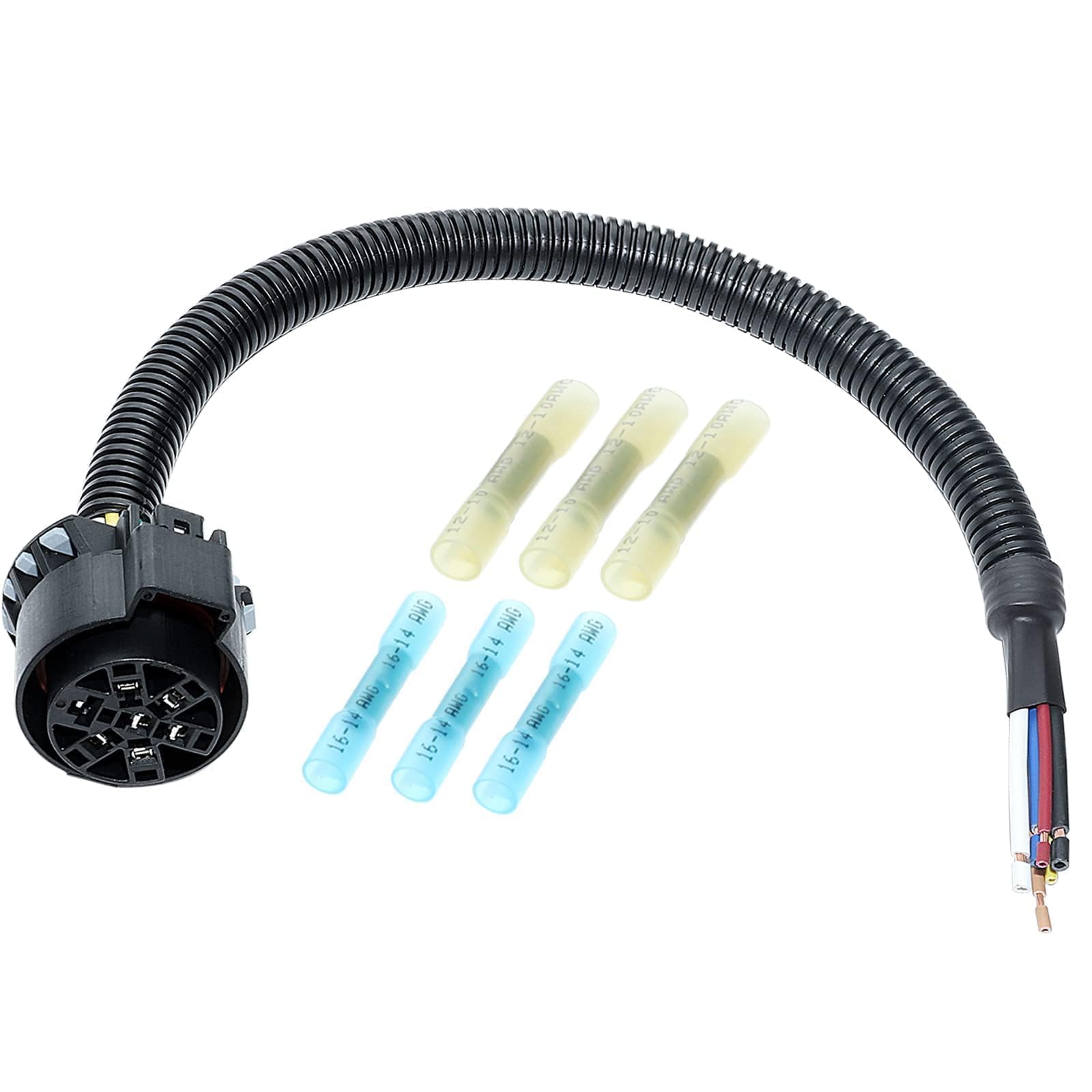 MECMO OEM Style Replacement USCAR Connector Wiring Harness, Universal 7 Pin Trailer Plug Truck Side, Splice-in Multi-Tow Factory