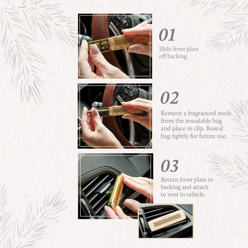 Thymes Frasier Fir Car Vent Clip Air Freshener + Refills - Long-Lasting Car Fragrance Diffuser Set With Fresh Scent