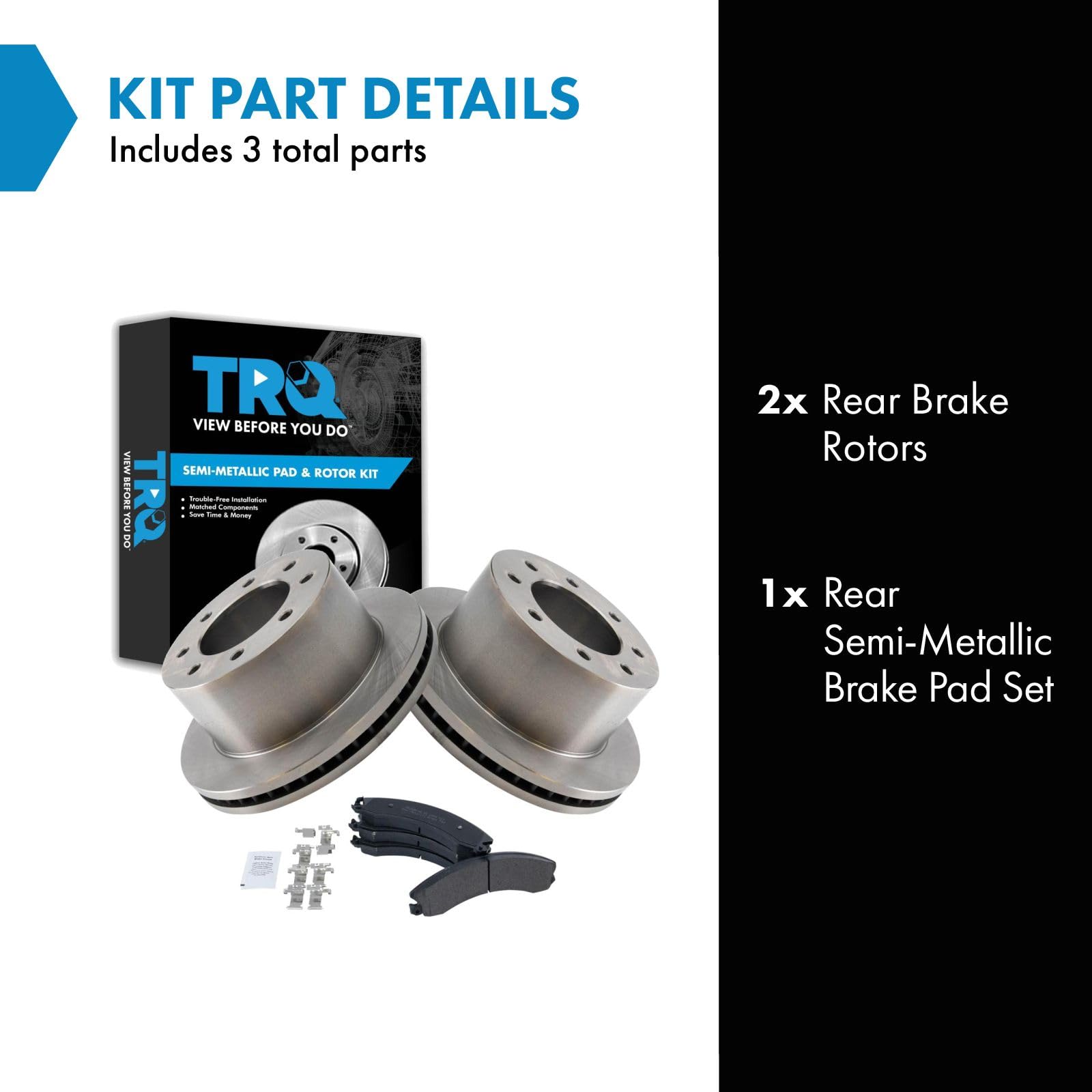 Trq Rear Brake Pad & Rotor Kit Brake Pads Brake Rotor Semi-Metallic Compatible With 2011-2019 Chevrolet Silverado 3500 Hd Gmc Si