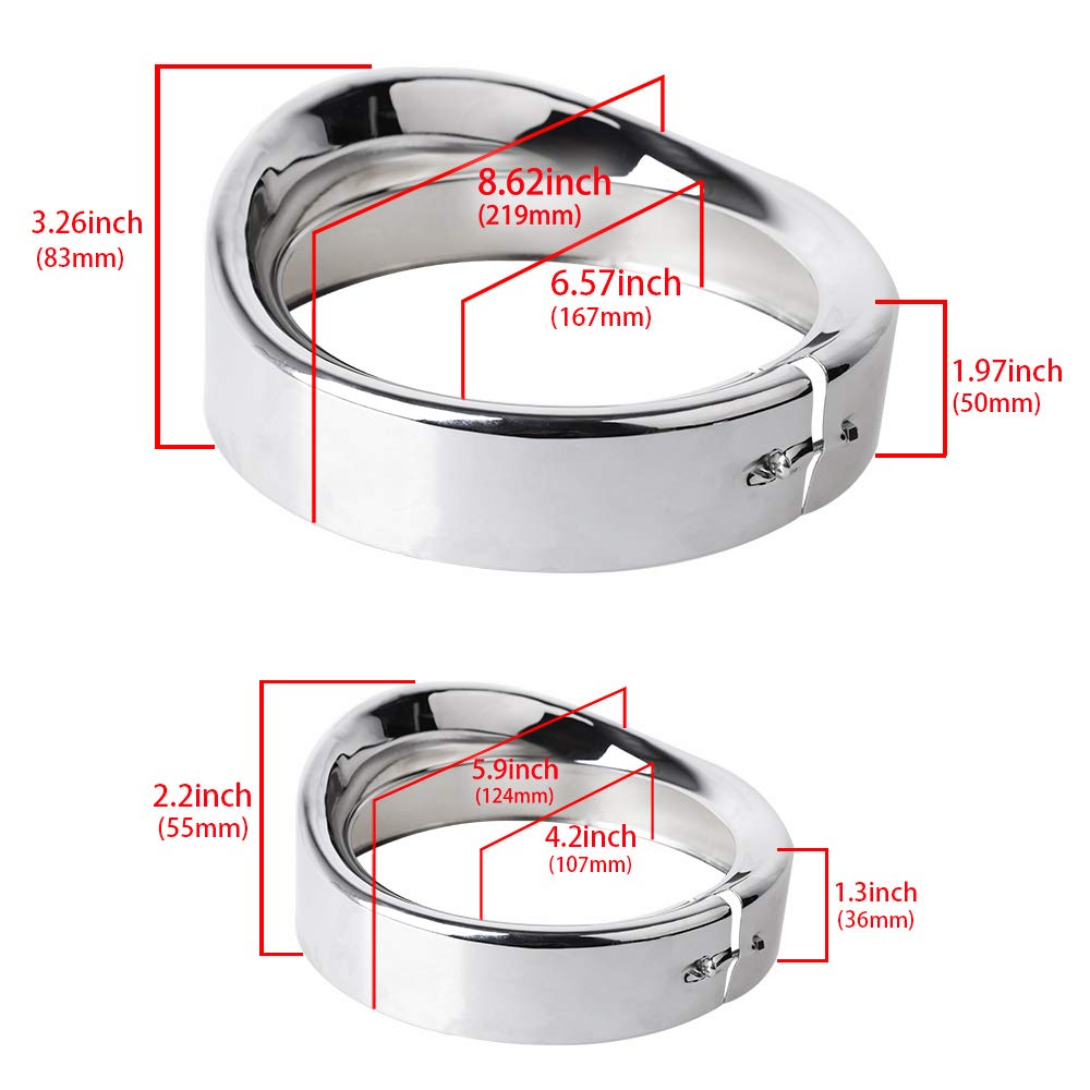 Nthreeauto Chrome Motorcycle Lights Frenched Ring Kit Compatible With Harley, 7 Headlight Trim Ring Decorate Visor + 4 1/2 Fog Light Trim Ring Decorate Visor(Chrome)