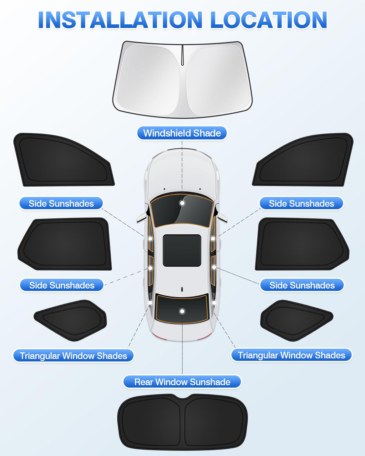 Canvcle Windshield Sun Shade & Side Window Covers for 2023-2026 Honda Pilot, Black, 8PCS, Polyester, Privacy Protection