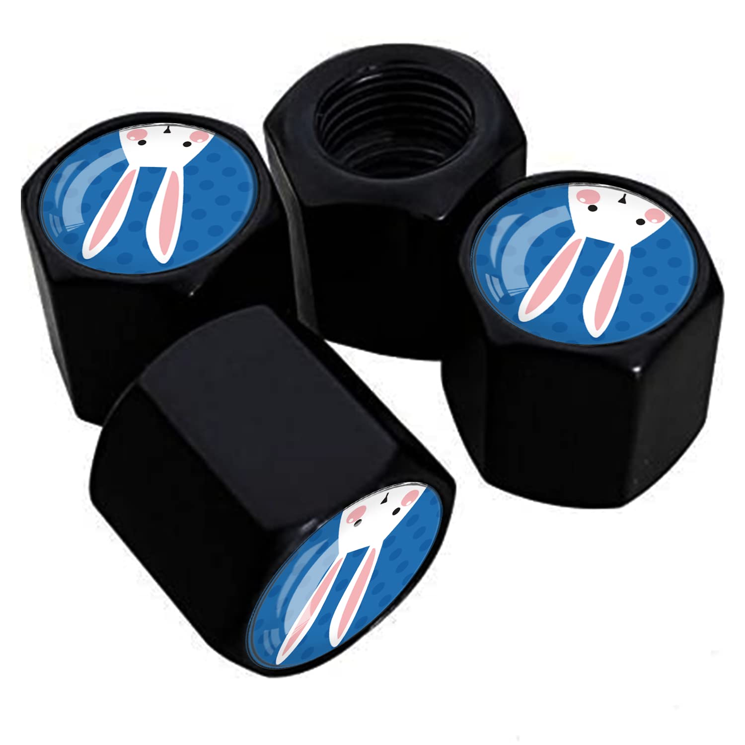 Metal Wheel Tire Valve Stem Caps 4 Pack - Funny Easter Bunny Aluminum Air Valve Caps For Cars, Trucks, Bikes, Motorcycles, Bicyc
