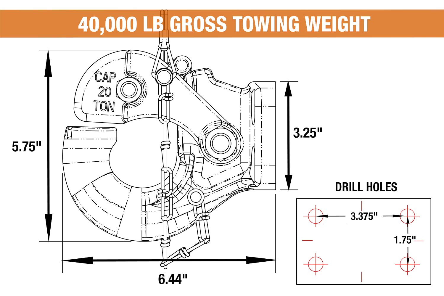 Buyers Products 10042 20 Ton Pintle Hook W/Mounting Kit, Mgtw 40,000 Lbs Pintle Hitch, 8,000 Lbs Mvl
