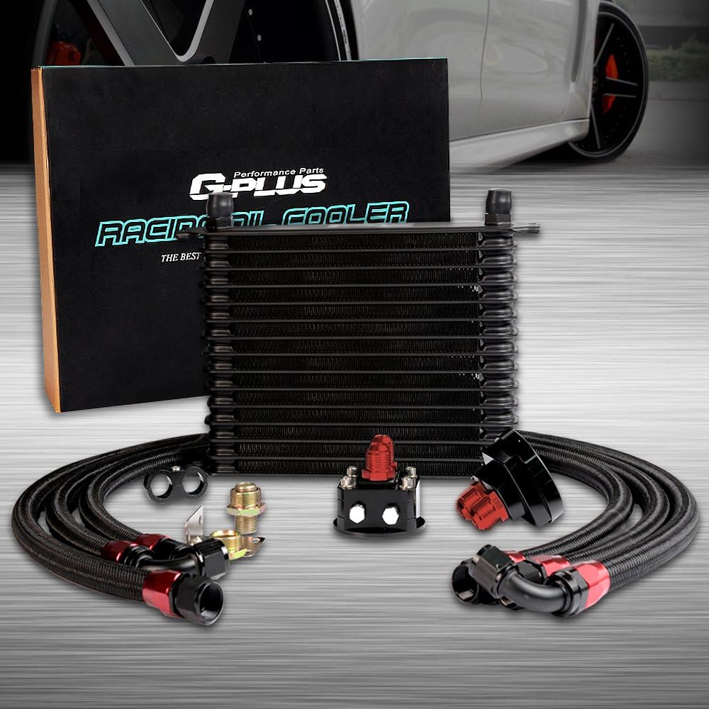 G-PLUS Universal 15 Row AN10 Black Engine Transmission Oil Filter Relocation Kit Oil Cooler Kit Aluminum