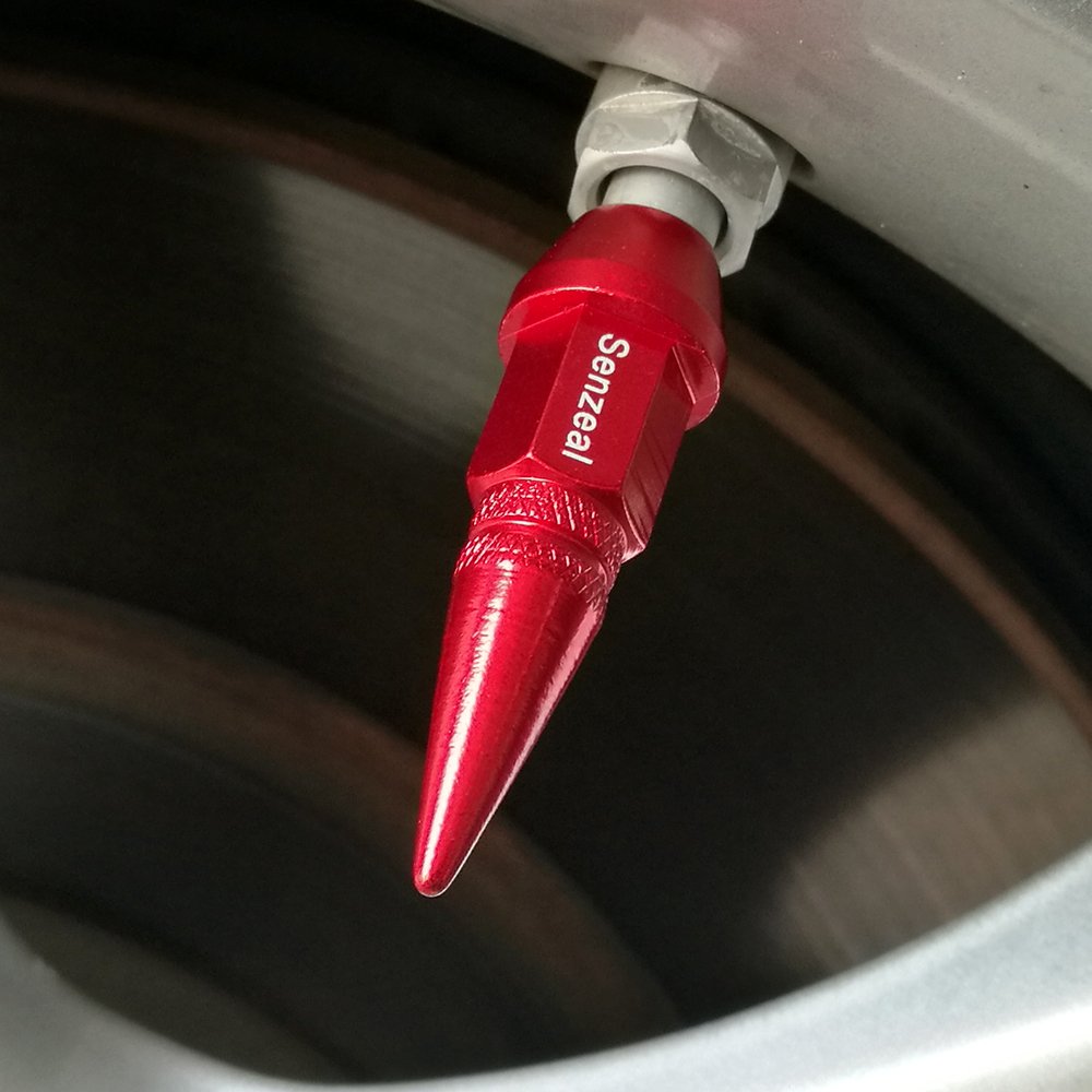 Senzeal 4X Long Impale Spike Style Polished Aluminum Tire Valve Stem Caps Red