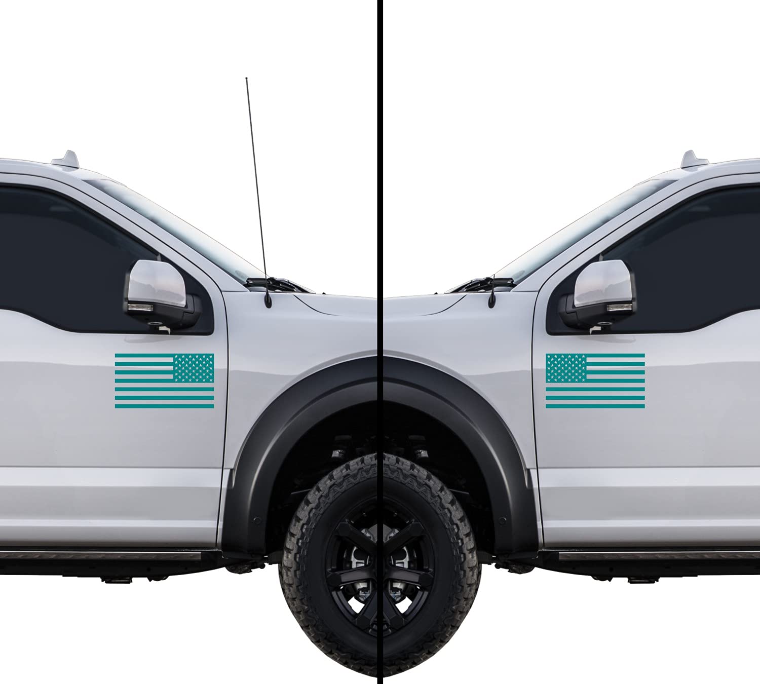 American Us Flag [Pick Color/Size] Vinyl Decal Sticker For Laptop/Car/Truck/Window/Bumper (5In Subdued Pair, Matte Turquoise)