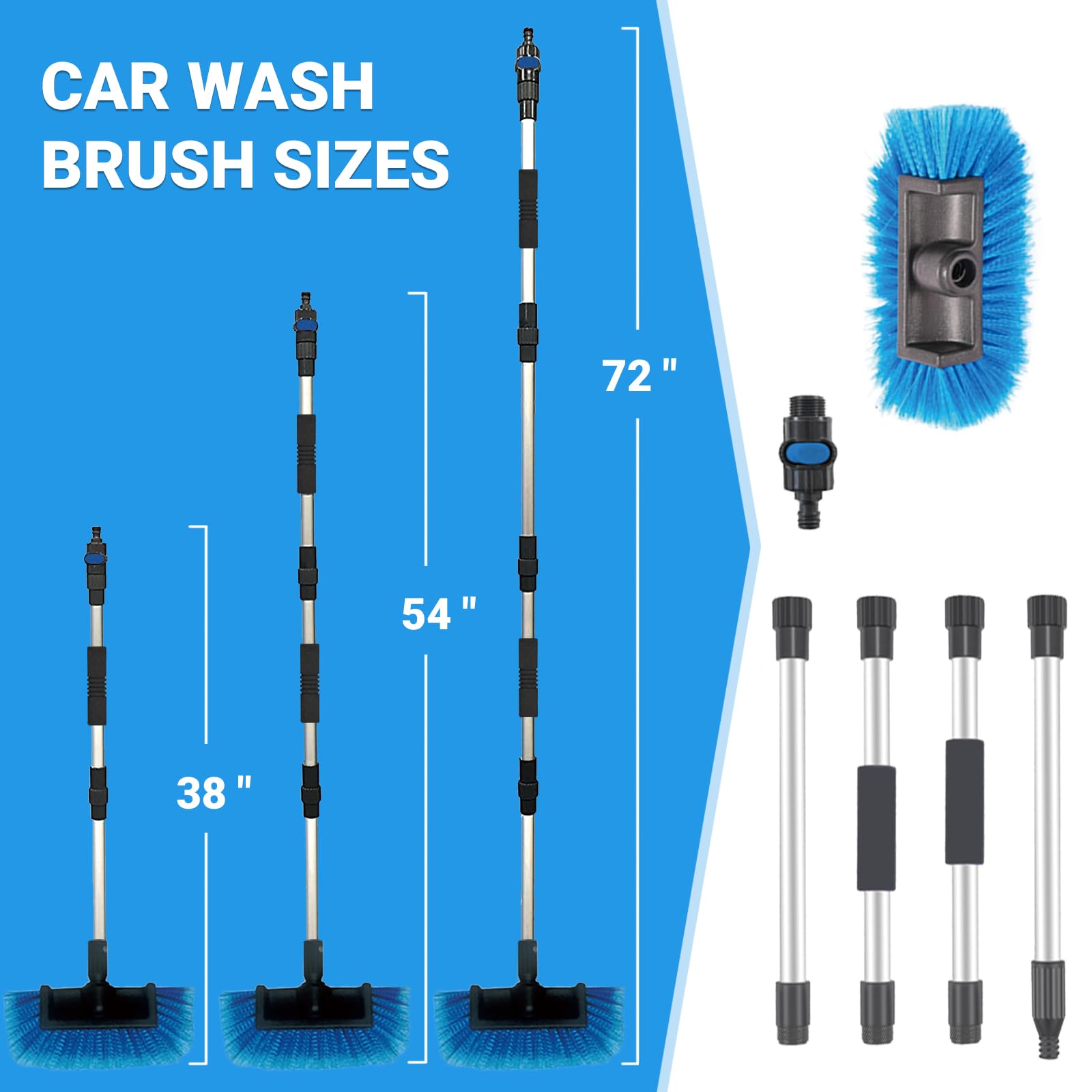 72'' Car Wash Brush With Long Handle, On/Off Switch For Car Rv Truck Boat Washing Brush, Complete Cleaning Kit With Car Wash Mop