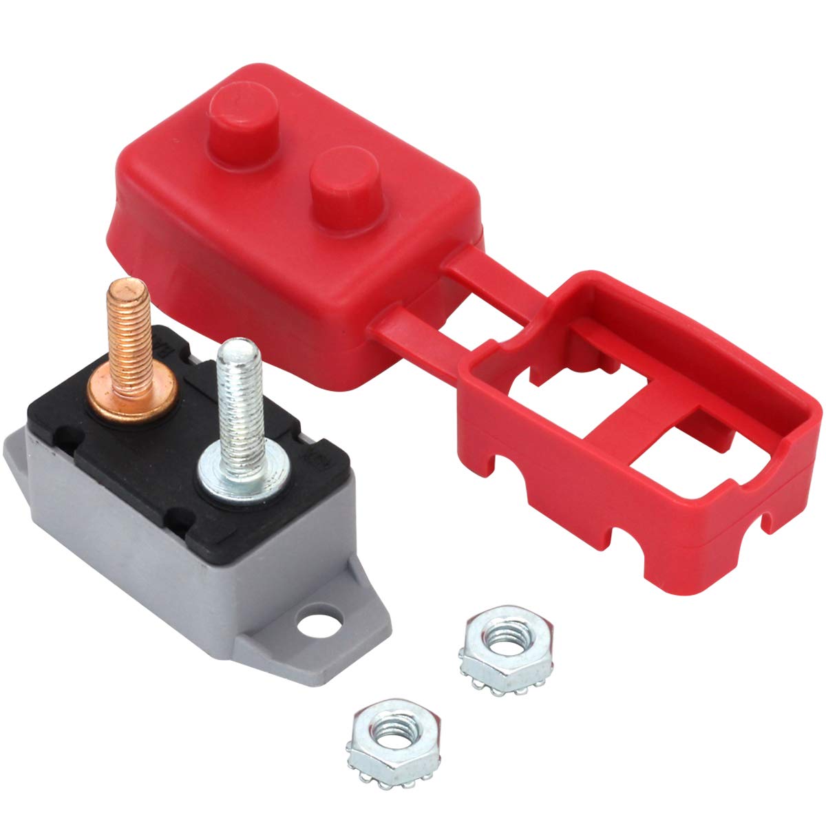 Rkurck 12/24V Stud Bolt Type 20A Automatic Reset Circuit Breaker With Red Cover