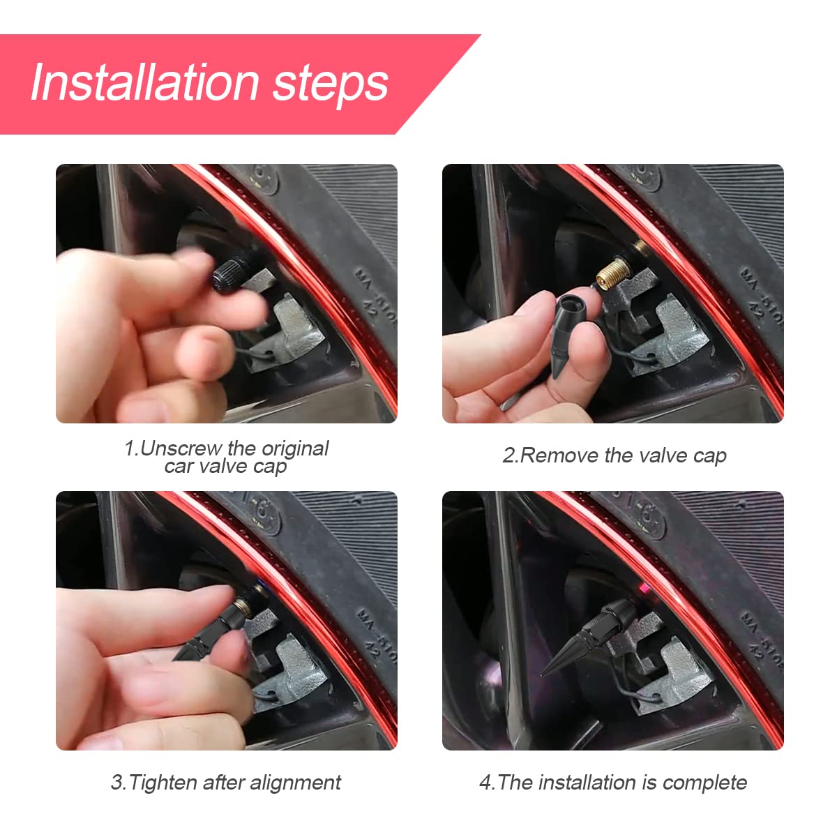Car Tire Valve Stem Cap, 4 Pack Airtight Rustproof Unique Shape Design Valve Stem Caps Universal For Most Cars, Bicycles, Motorcycles, Suvs, Cool Car Accessories For Men Women (Black/60Mm)