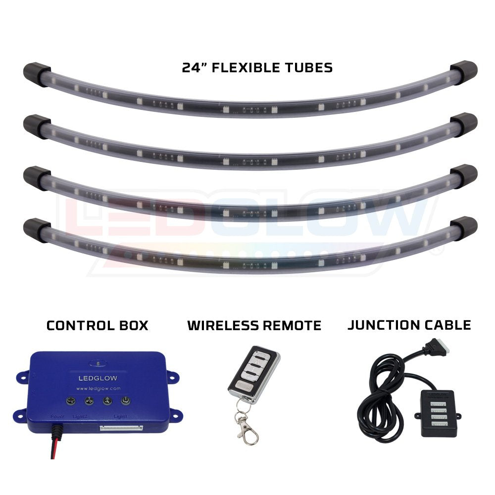 LEDGlow 4pc Multi-Color LED Golf Cart Underglow Lighting Kit - Water Resistant Flexible Tubes for EZGO, Yamaha, Club Car
