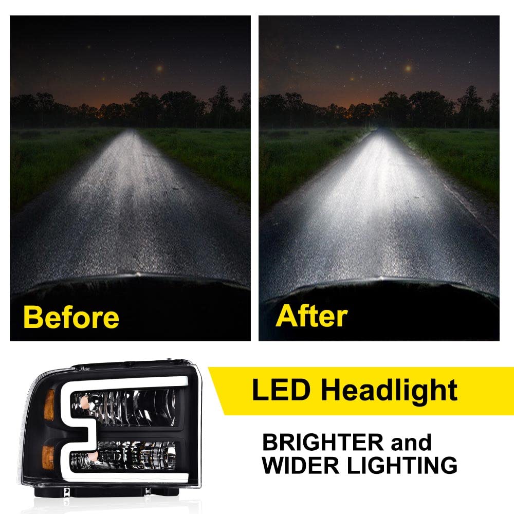 Cheda Led Drl Headlight Compatible With Ford F250 F350 F450 F550 Super Duty 2005-2007/Compatible With Excursion 2005 Clear Lens