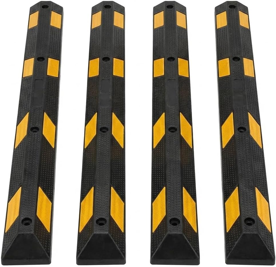 PeacefulHues 4 Pack 72 Heavy Duty Rubber Parking Curb, Parking Garage Floor Stopper with Reflective Stripes, 6 ft Wheel Stoppers