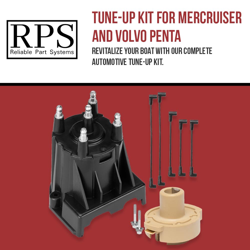 RPS Tune Up Kit for Mercruiser 3.0L LX - Includes Distributor Cap, Rotor, Spark Plug Wires, Brass, Black, Model 811635Q2 816761