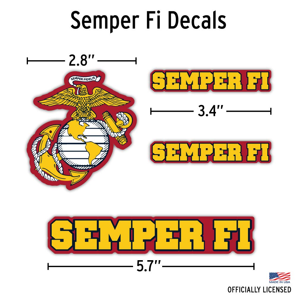 DECALCOMANIA LIFESTYLE DECALS USMC Stickers - 11 Piece Vinyl Military Decals Set, 0.5" to 5.7", Marine Corps Value Pack