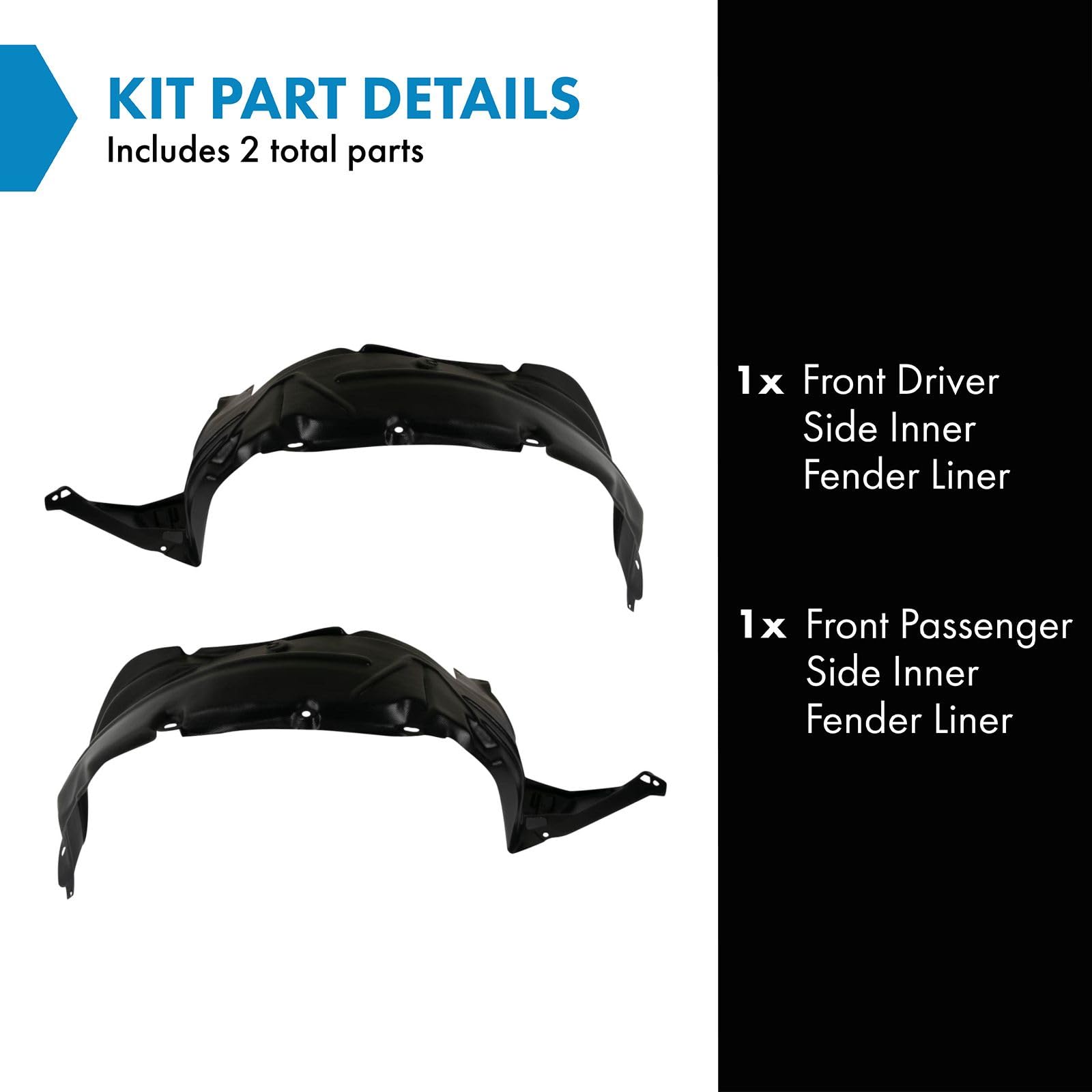 TRQ Front Inner Fender Liner Set for 2002-2006 Honda CR-V, Model BDA06990, Durable Plastic Construction
