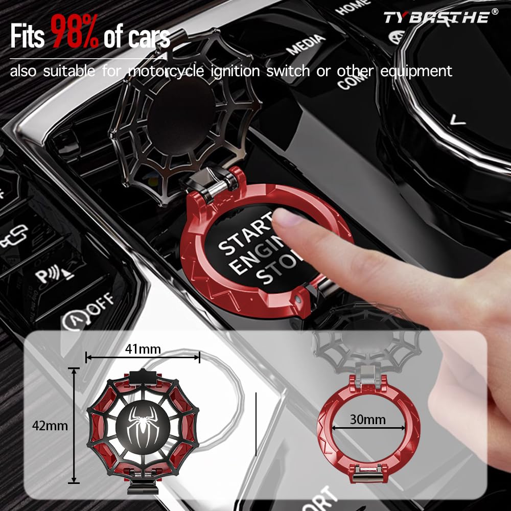 Tybasthe Spiderman Push Start Button Cover - Metal Engine Start Stop Protector, Black & Red