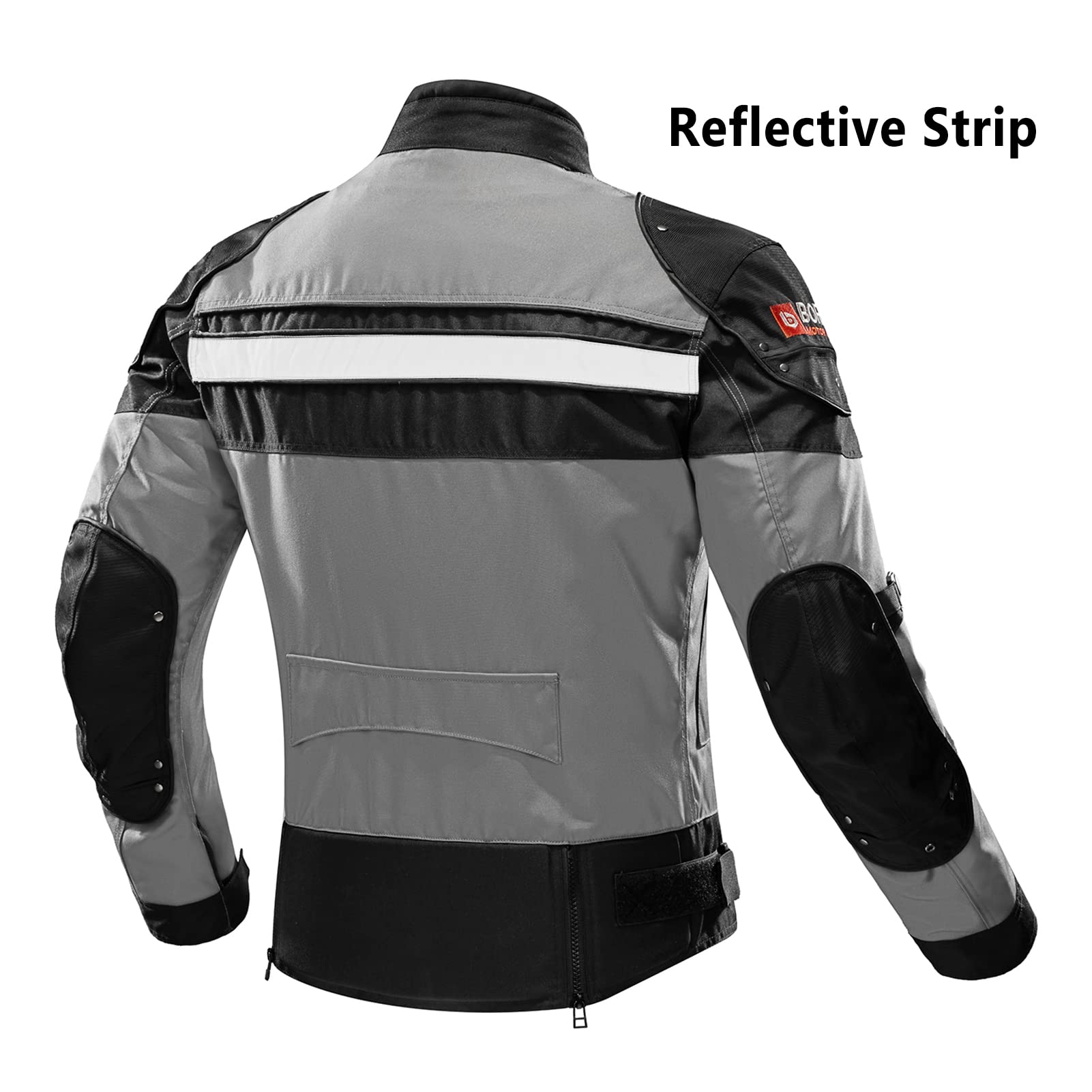 BORLENI Motorcycle Jacket Windproof Full Body Armor, XX-Large, Gray, Model D-020, Cotton/Mesh/Polyester